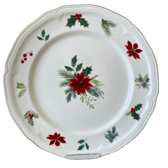 Grace Teaware Christmas Poinsettia Dinner Plates 10.25in Set 4 Holly Berry New - Picture 15 of 16